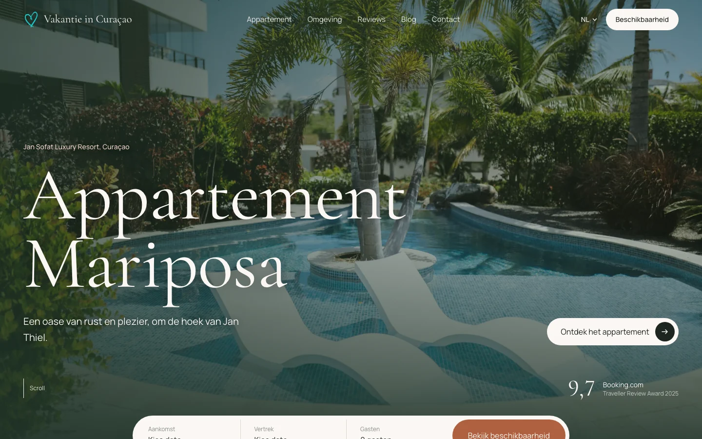 Homepage van Vakantie in Curaçao, Appartement Mariposa